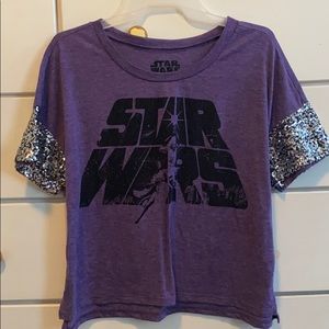 Star Wars purple crop top with sequin sleeves